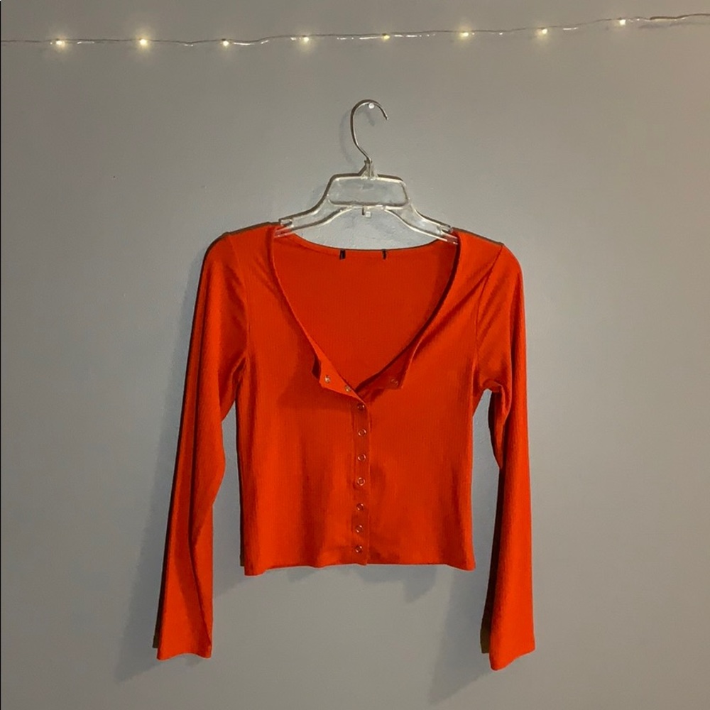 Fiery Orange Long-Sleeve Crop Top